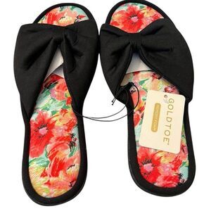 GOLD TOE Womens Size 8 Medium Memory Foam Slide Slippers Rubber Bottoms NWT